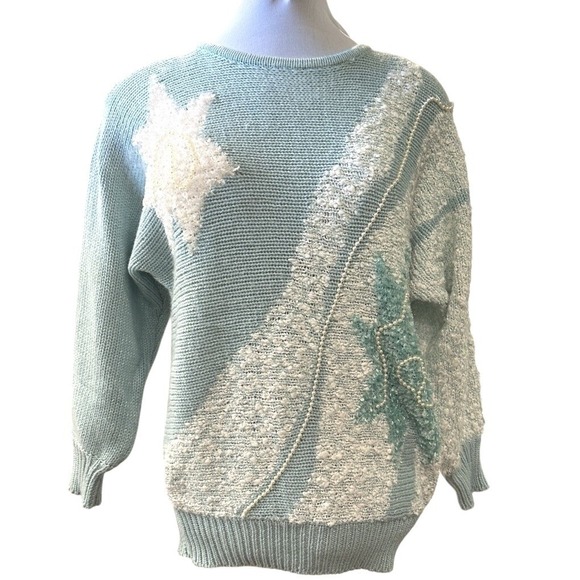 VTG Jaclyn Smith Womens Sweater Light Green Star Embellished Pullover Size S - Picture 5 of 5